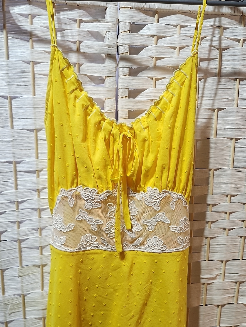 Betsey Johnson Yellow Lace-Trim Slip Dress with Tie Front